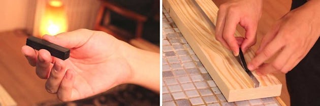 2. コの字アングルの溝にセッティングブロックを置く