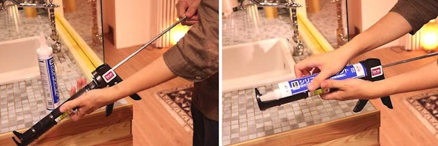 6. コの字アングルとガラスの隙間にシリコンを打ち込む