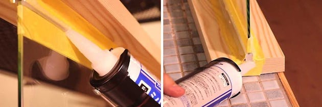 6. コの字アングルとガラスの隙間にシリコンを打ち込む