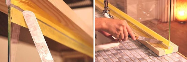 6. コの字アングルとガラスの隙間にシリコンを打ち込む
